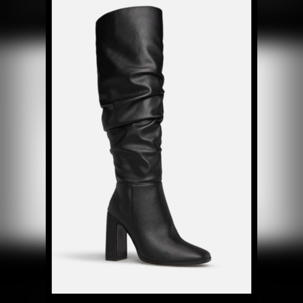 Women's Tall Black Slouch Block Heel Boots